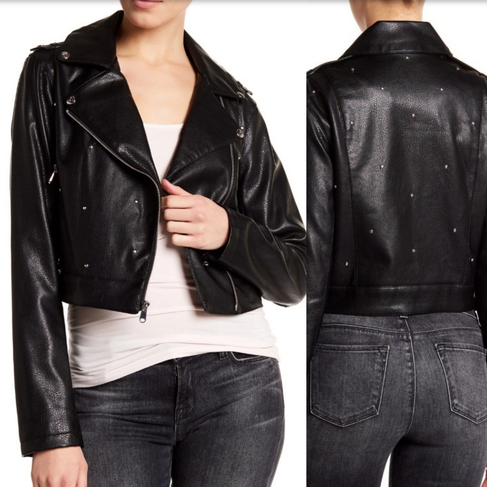 SAM EDELMAN Faux Leather Studded Crop Moto…